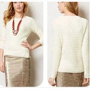 Anthropologie Field Flower Cream Rennes Wool Mohair Blend Sweater Size L